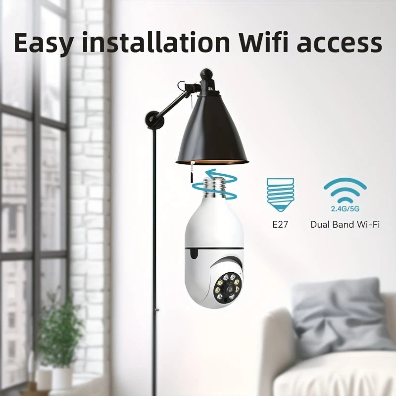 Caméra de sécurité sans fil WiFi 5 GHz, 360°, compatible avec l'application Ease Life et utilisable en intérieur et extérieur (culot E27 à visser).