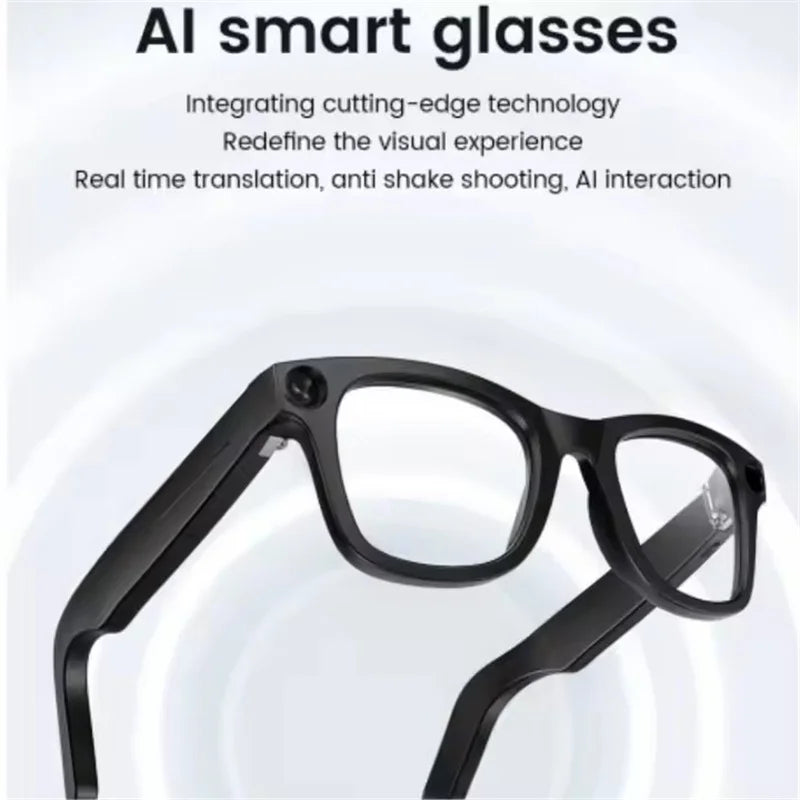 Lunettes intelligentes E03L avec intelligence artificielle, appareil photo 800 Wpixels, prise de photos et vidéos, appels vocaux, traduction et musique. Écouteurs sans fil E03 intégrés.