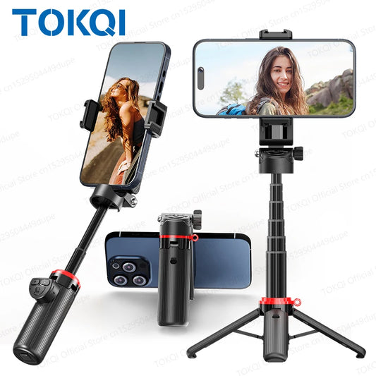 Perche à selfie portable TOKQI F07 Mini avec trépied pliable et support pour téléphone portable, zoom et télécommande Bluetooth.