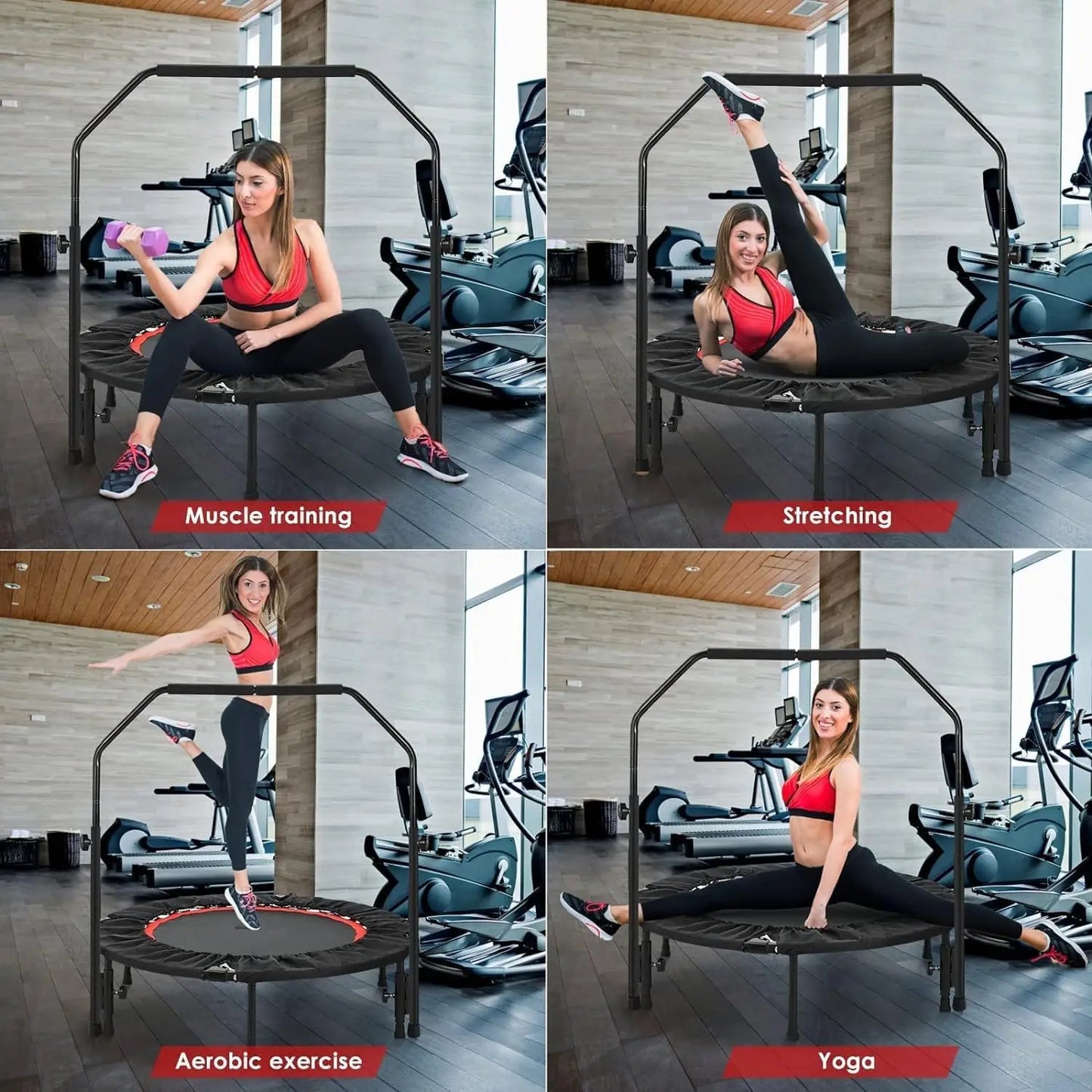 Mini trampoline pliable, trampoline d'exercice avec poignée réglable, trampoline de rebond pour adultes, trampoline d'intérieur