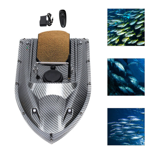 Bateau amorceur radiocommandé de grande capacité et de haute qualité, avec GPS intégré, portée de 500 m et feu de position LED (noir).