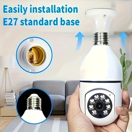 Caméra de sécurité sans fil WiFi 5 GHz, 360°, compatible avec l'application Ease Life et utilisable en intérieur et extérieur (culot E27 à visser).