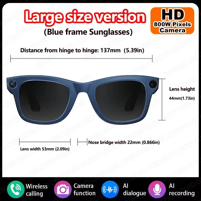 Lunettes intelligentes IA avec caméra 8 MP, enregistrement vidéo, traduction de plus de 100 langues, appels Bluetooth et lecture de musique. Modèle homme/femme (2025).