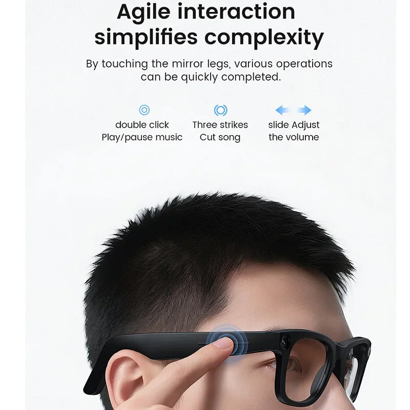 Lunettes intelligentes IA avec caméra 8 MP, enregistrement vidéo, traduction de plus de 100 langues, appels Bluetooth et lecture de musique. Modèle homme/femme (2025).