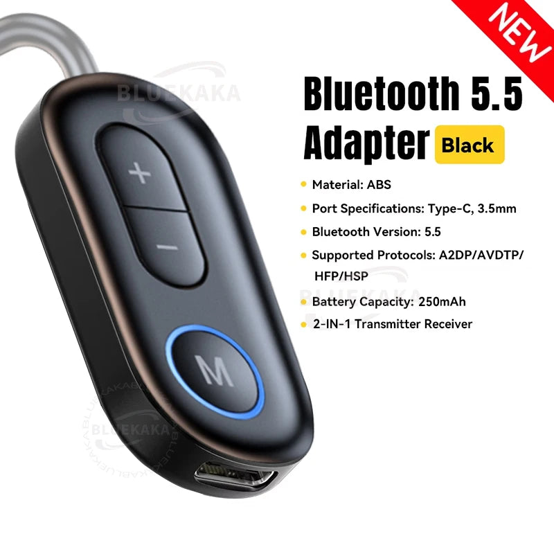 Nouvel adaptateur Bluetooth 5.5 sans fil avec prise jack AUX 3,5 mm, émetteur-récepteur audio et microphone pour voiture, haut-parleurs, casque, ordinateur portable, avion.