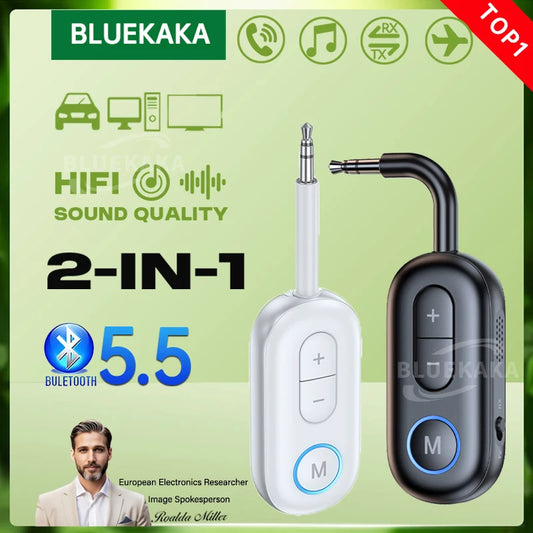 Nouvel adaptateur Bluetooth 5.5 sans fil avec prise jack AUX 3,5 mm, émetteur-récepteur audio et microphone pour voiture, haut-parleurs, casque, ordinateur portable, avion.