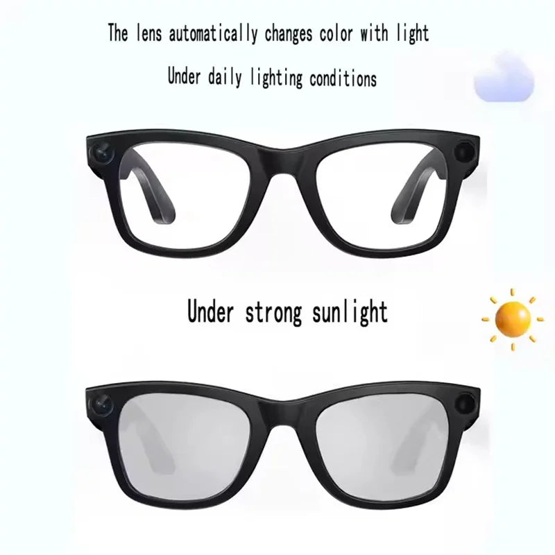 Lunettes intelligentes E03L avec intelligence artificielle, appareil photo 800 Wpixels, prise de photos et vidéos, appels vocaux, traduction et musique. Écouteurs sans fil E03 intégrés.