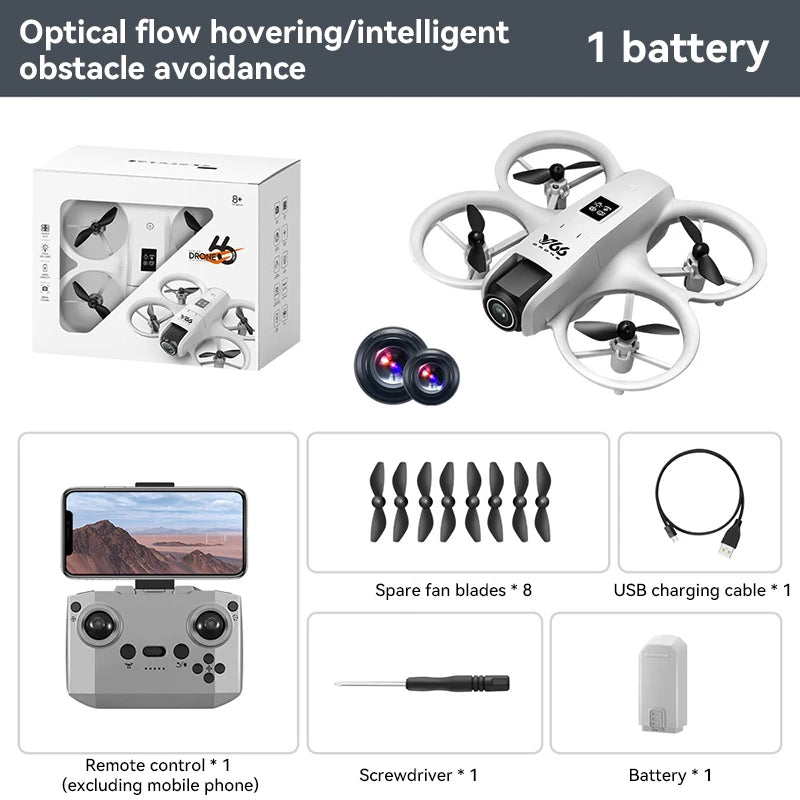 Mini drone V66 4K professionnel à double caméra, mode sans tête, évitement d'obstacles, WiFi FPV, flip à 360°, quadricoptère radiocommandé, jouet pour enfants